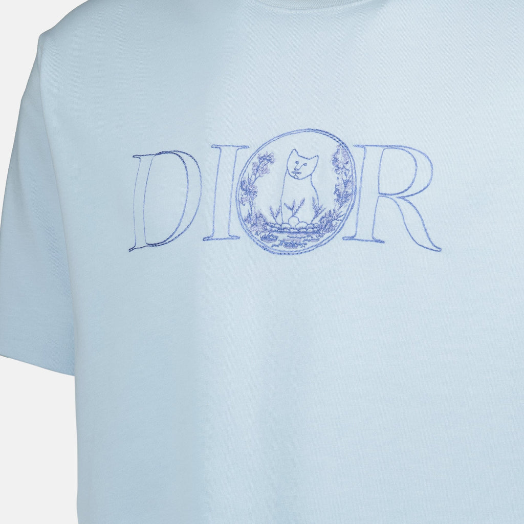 Dior, Hylton Nel, blue T-shirt, embroidered logo, cotton jersey