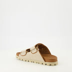 Image of Miu Miu Beige Canvas Mules by Miu Miu for Women - Season Spring-Summer 2026 - Back Right Three-Quarter View
