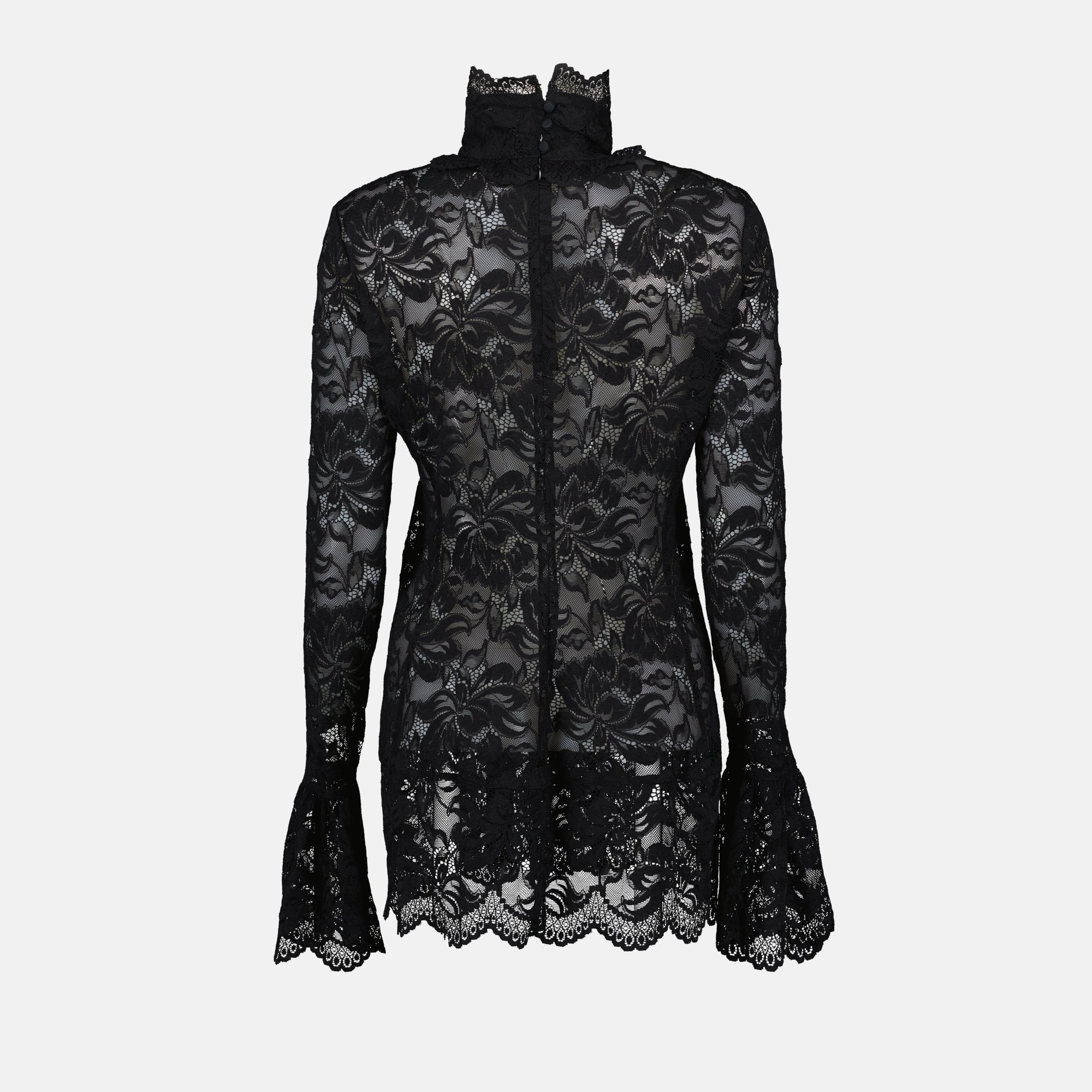 Black lace blouse, Rabanne Autumn-Winter, elegant lace top, high collar blouse, women's fashion