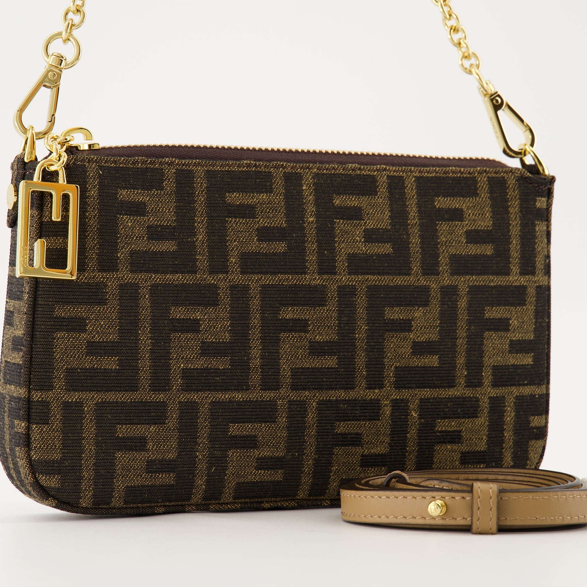 Fendi Baguette Pouch, FF Fabric, Jacquard Pouch, Luxury Accessories, Fashion Handbag