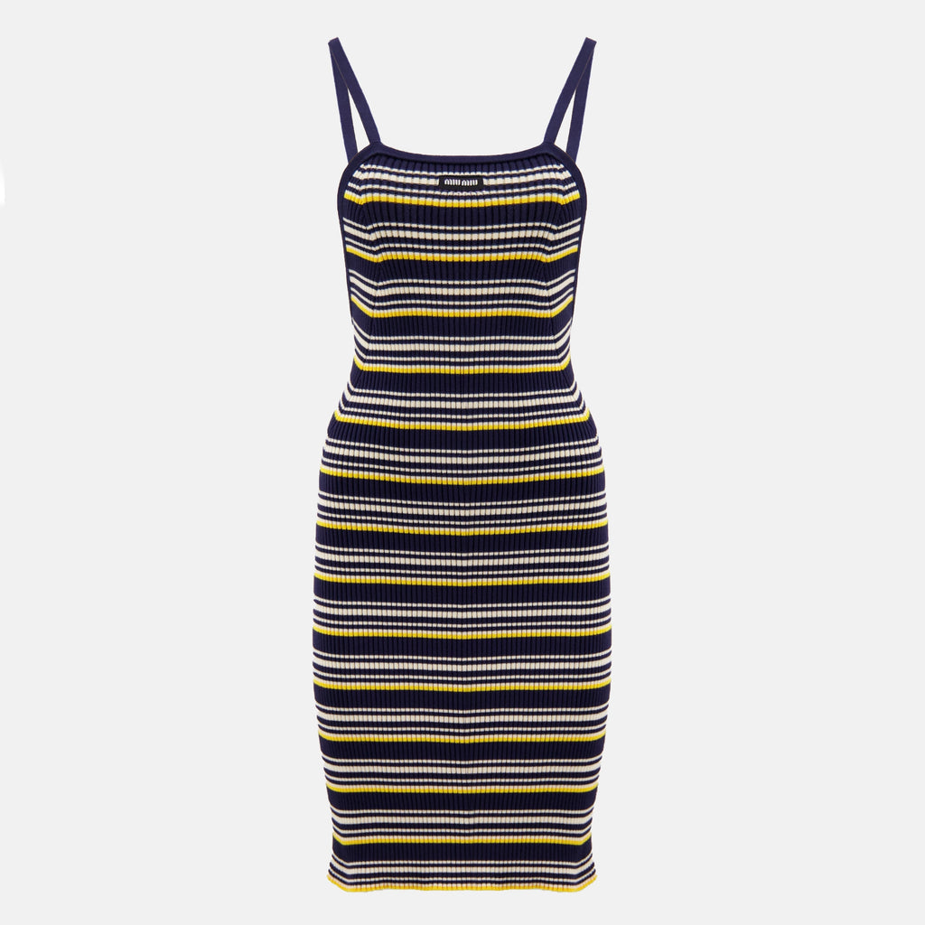 Image de Robe en maille rayée bleu par Miu Miu pour Femmes - Saison Printemps-Été 2026 - Vue de Face