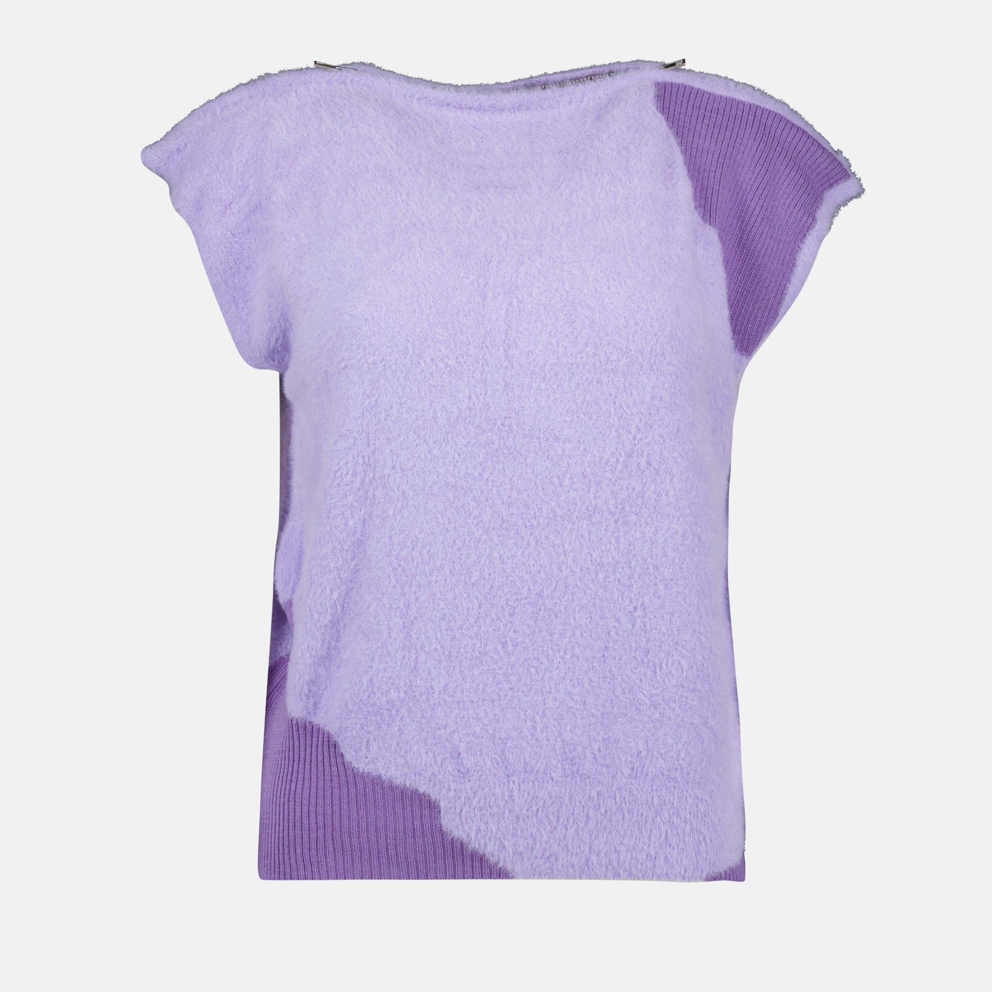 violet T-shirt, bicolor design, zip collar, nylon wool blend, luxury fashion