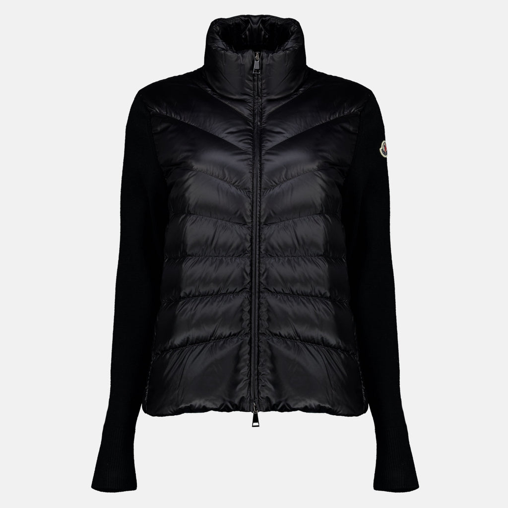 Schwarzer Bi-Material Cardigan