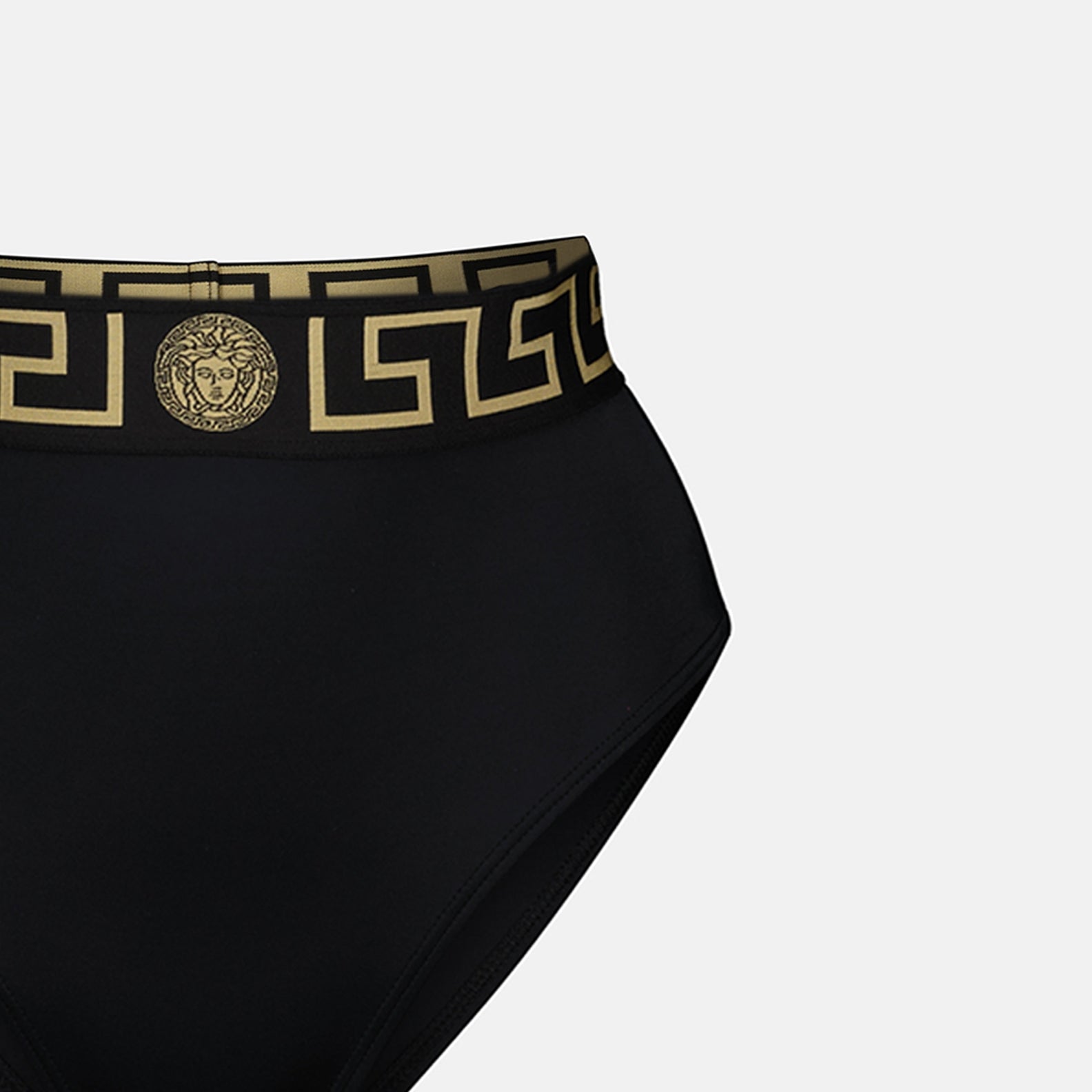 Versace bikini, Medusa Greca, luxury swimwear, designer bikini, black Lycra swimwear