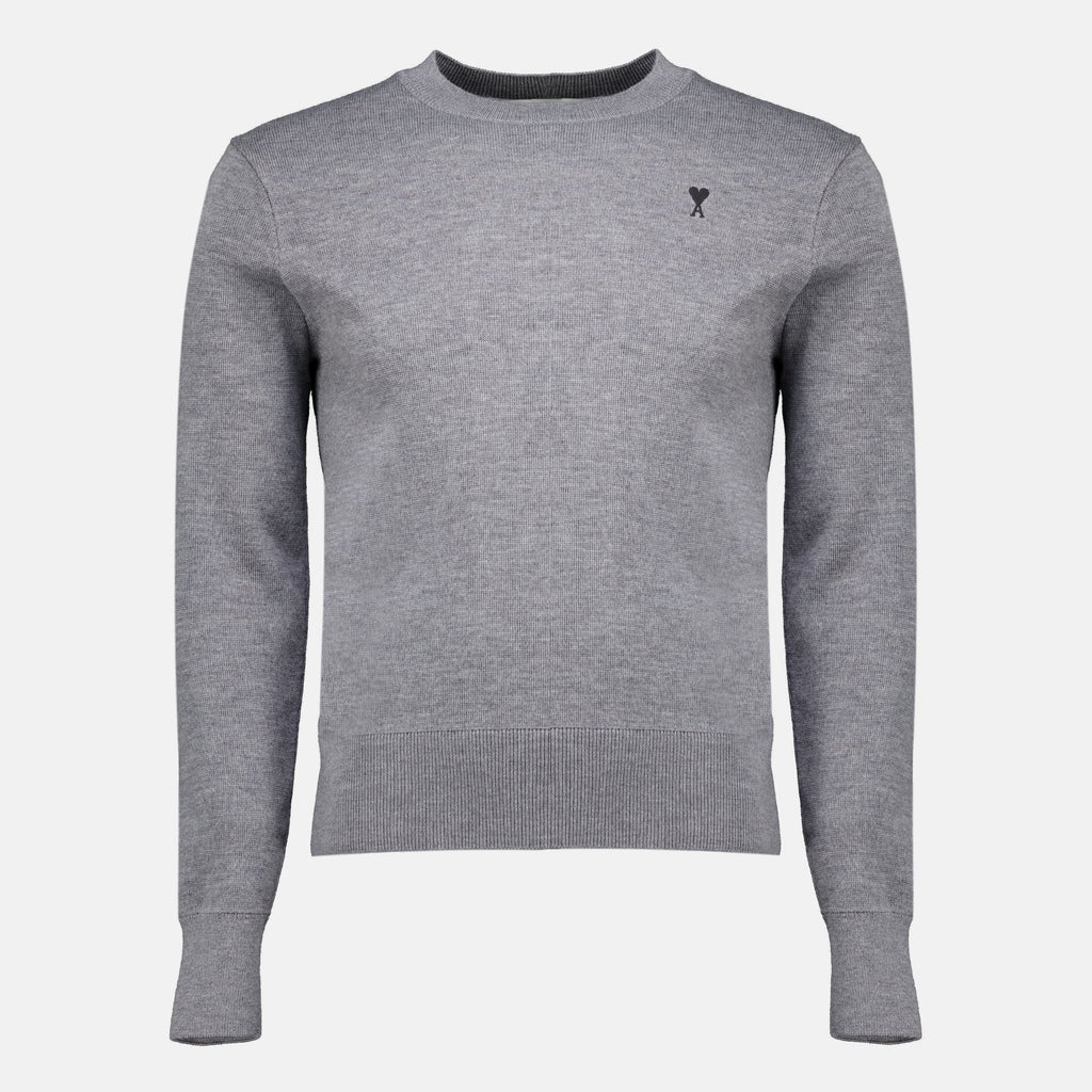 Maglione in lana grigia con logo ricamato
