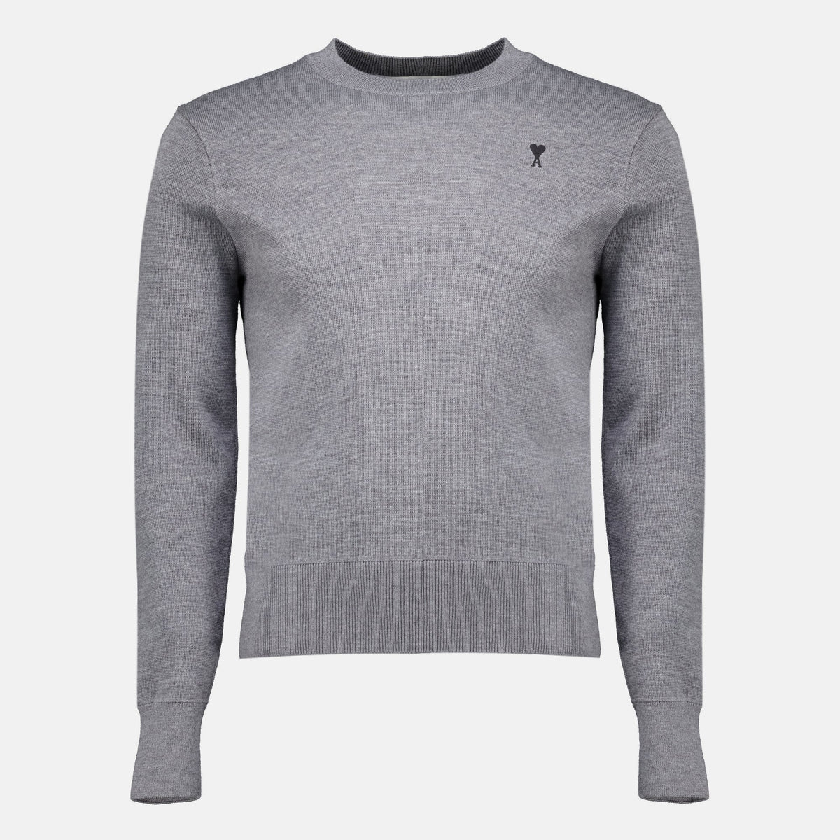 Maglione in lana grigia con logo ricamato
