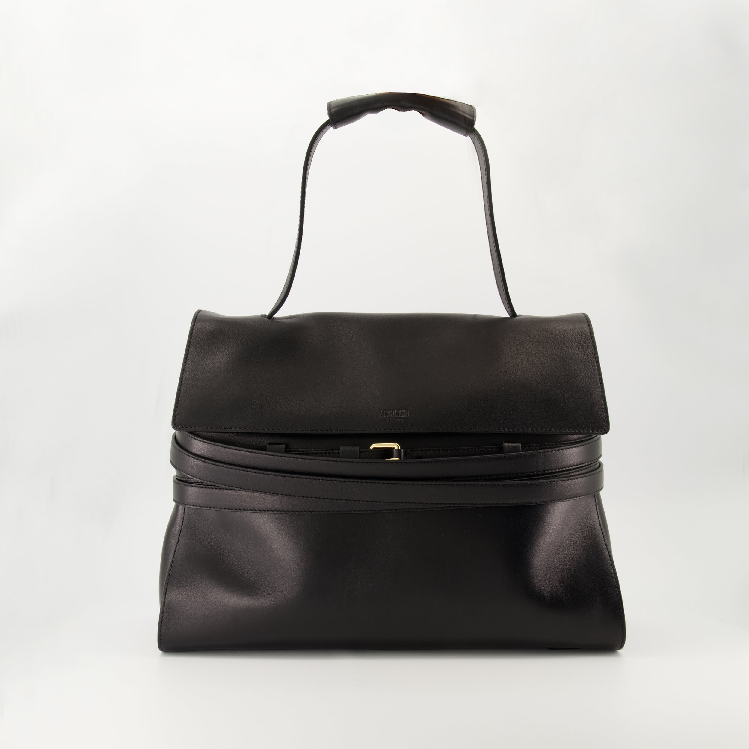 cappa leather bag, Moschino bag, black leather accessories, adjustable shoulder bag, women’s handbags