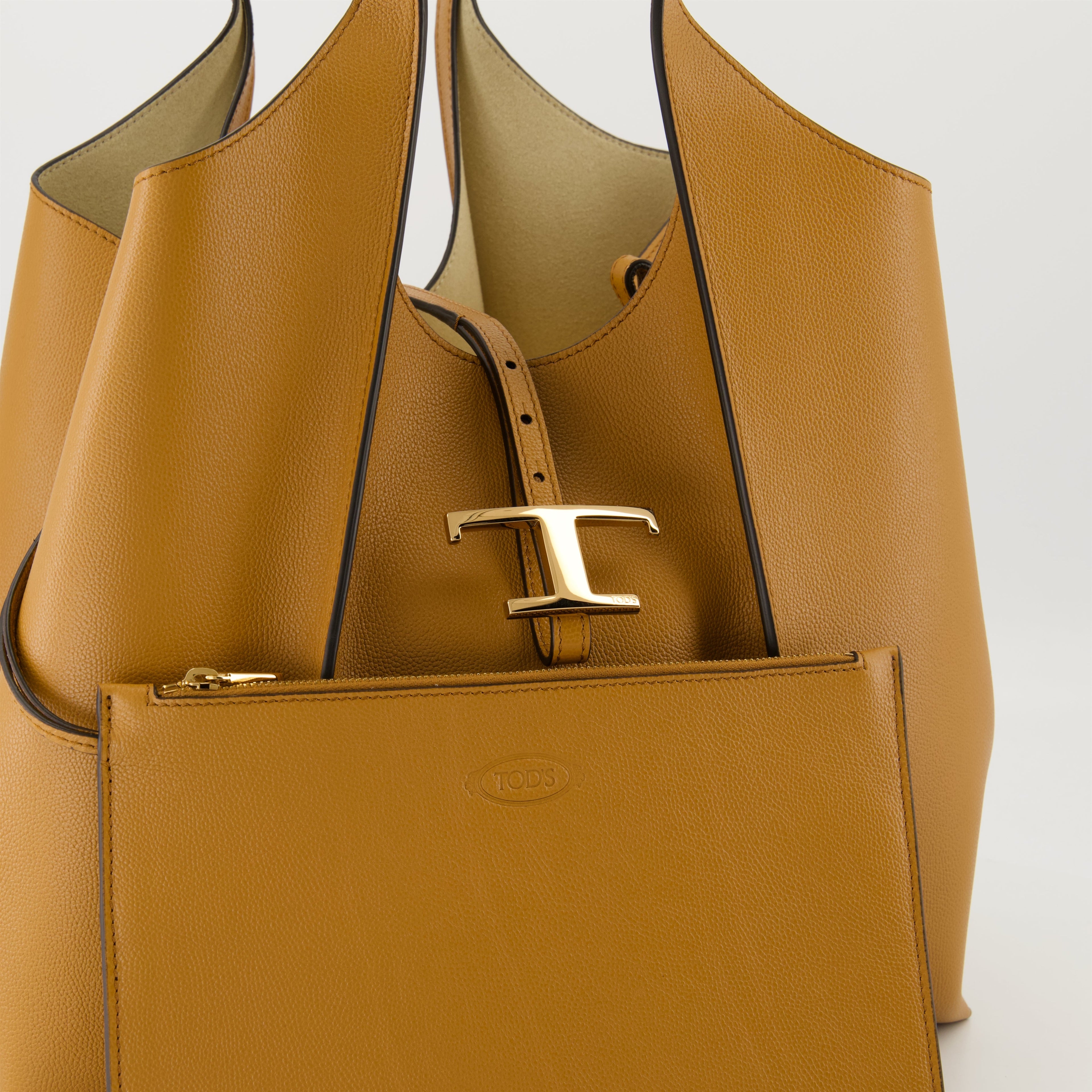 Tod's T Timeless bag, camel brown leather bag, designer cabas, durable leather handbag, sophisticated tote