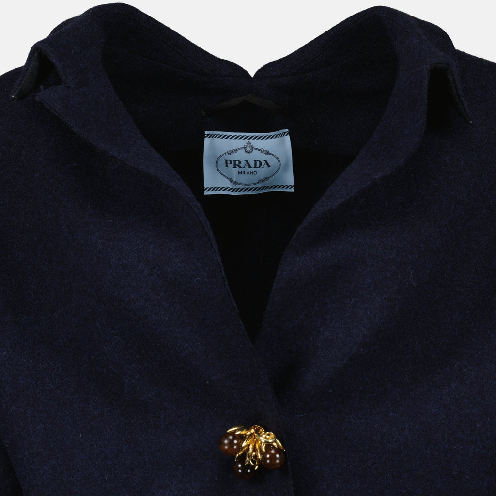 Prada Shetland coat, navy wool coat, two-button coat, luxury outerwear, Autumn-Winter fashion