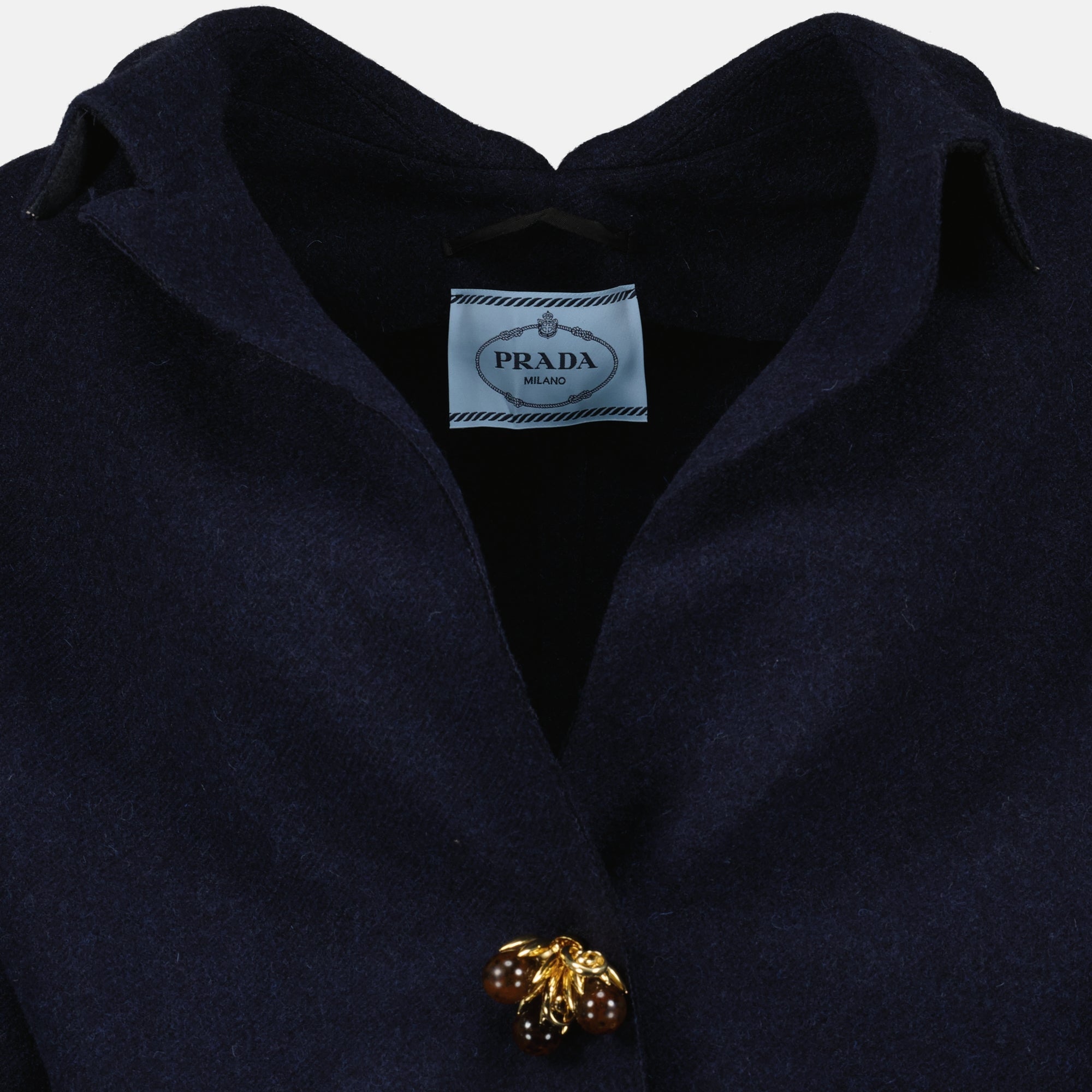 Prada Shetland coat, navy wool coat, two-button coat, luxury outerwear, Autumn-Winter fashion