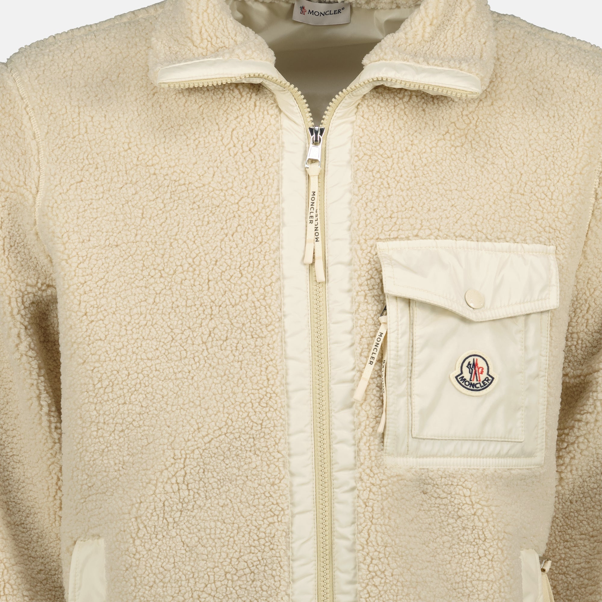 Moncler zip jacket, teddy jacket, beige jacket, men's outerwear, Autumn-Winter fashion