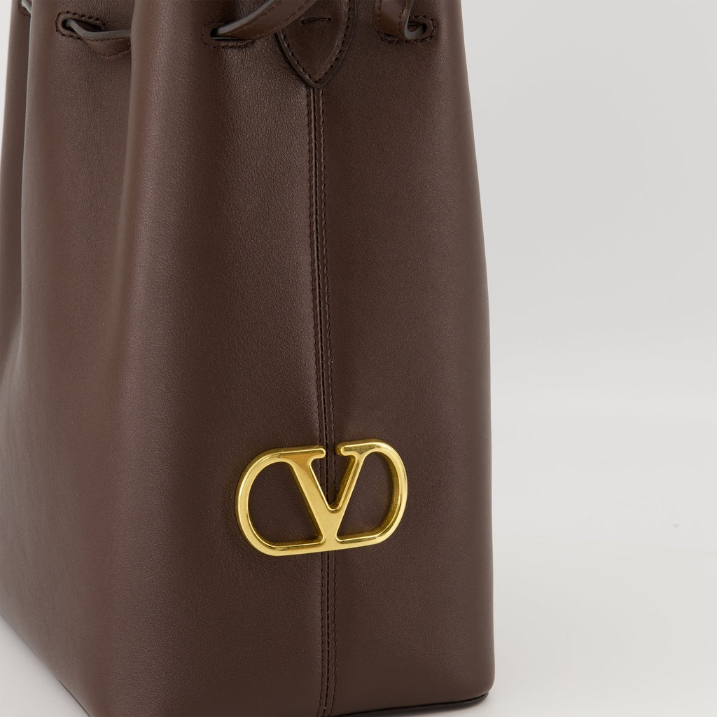 bucket bag, Valentino Garavani, brown leather bag, elegant handbag, designer accessories