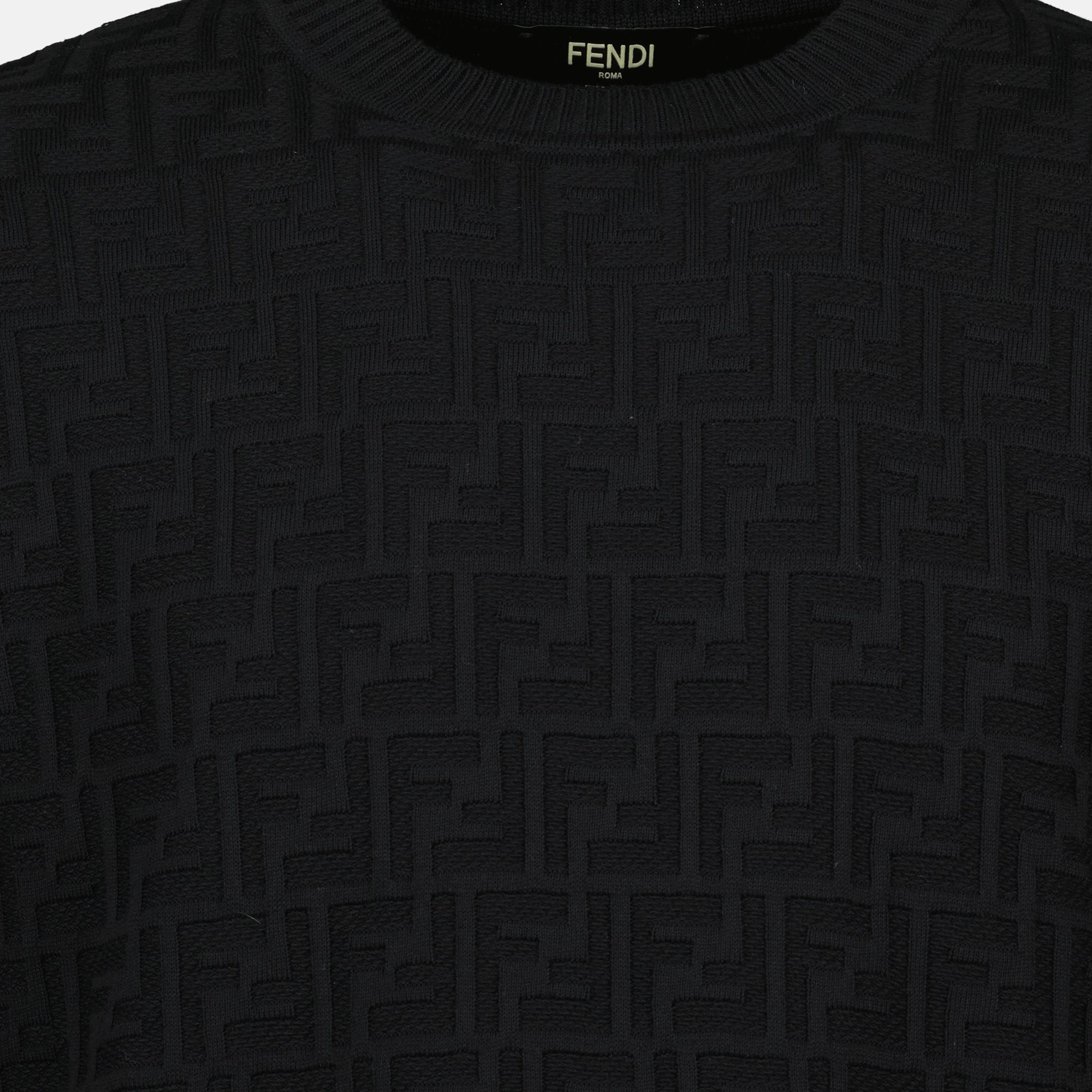 Fendi sweater, FF black sweater, ribbed knit sweater, logo print clothing, men's fashion