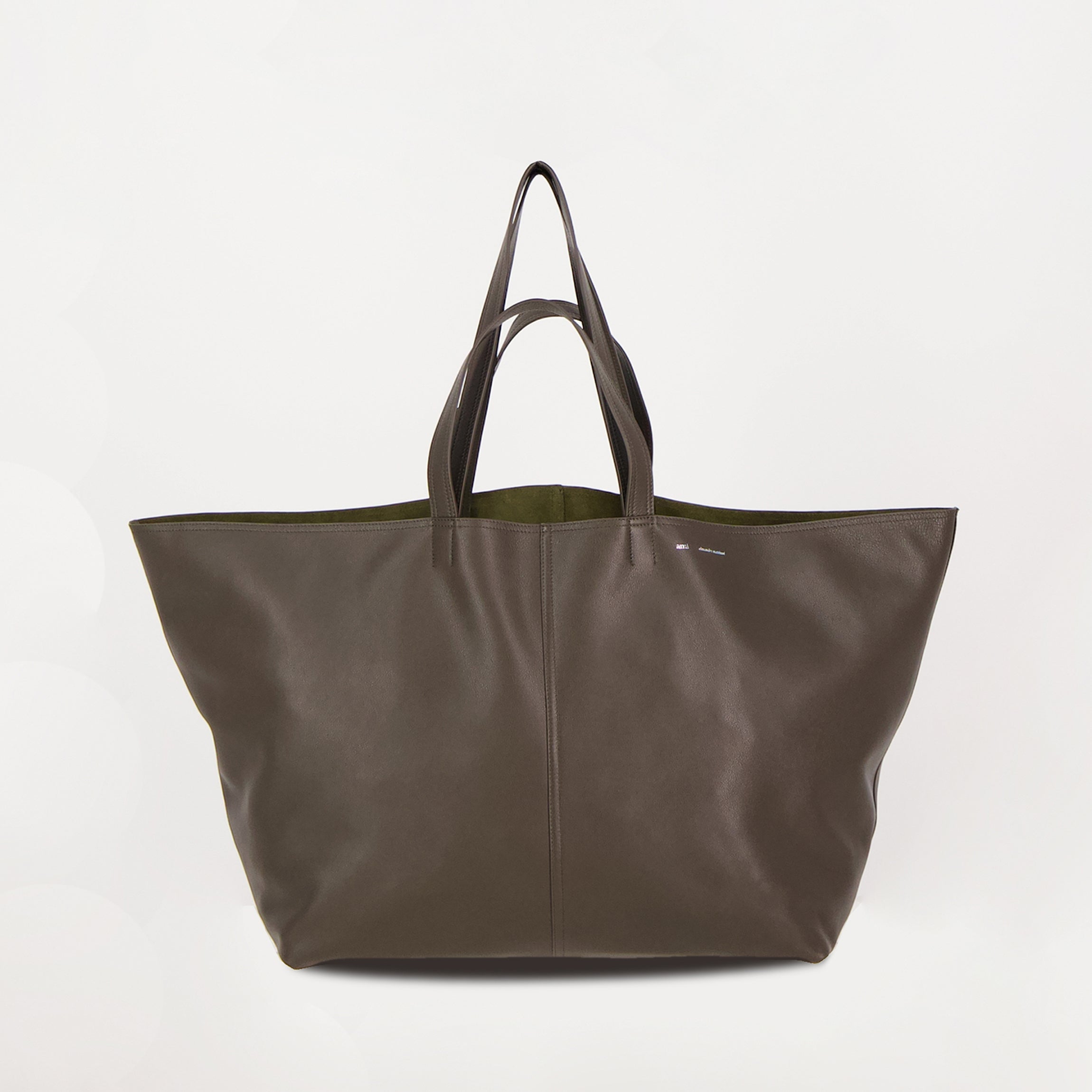brown tote bag, unisex leather bag, AMI Paris tote, designer bag, spring-summer collection 2025