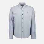 blue grey shirt, AMI PARIS shirt, unisex fashion, classic cotton shirt, heart icon shirt