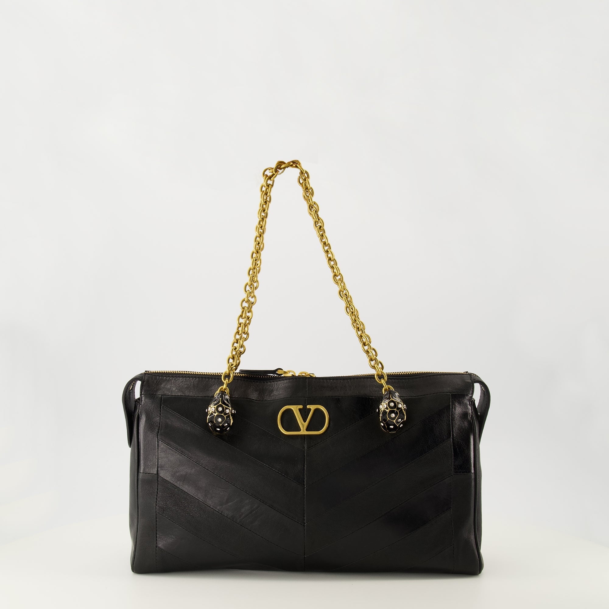 black leather bag, Valentino Garavani, nappa leather, designer bag, luxury accessory