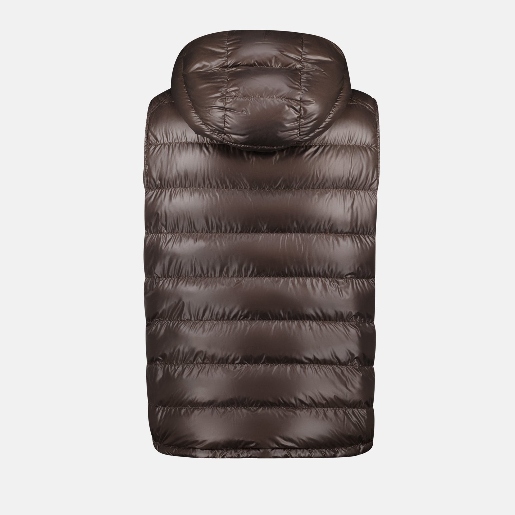 sleeveless vest, Moncler, brown vest, down-filled vest, double hood