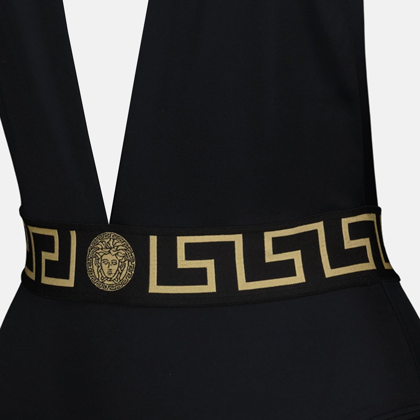 Versace swimsuit, one-piece swimsuit, black swimsuit, luxury swimwear, high-end swimwear