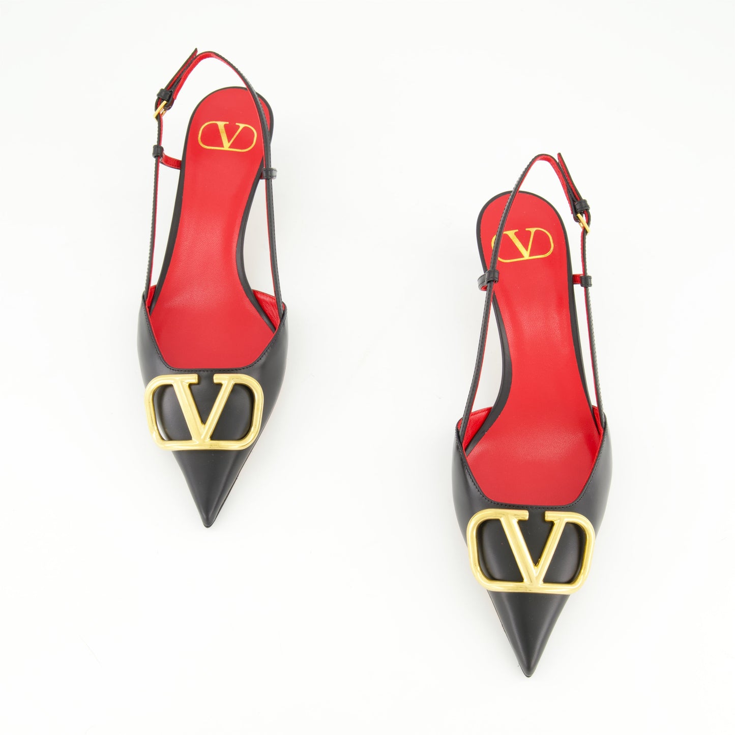 VLogo Signature, black leather pumps, Valentino Garavani, pointed toe, adjustable strap