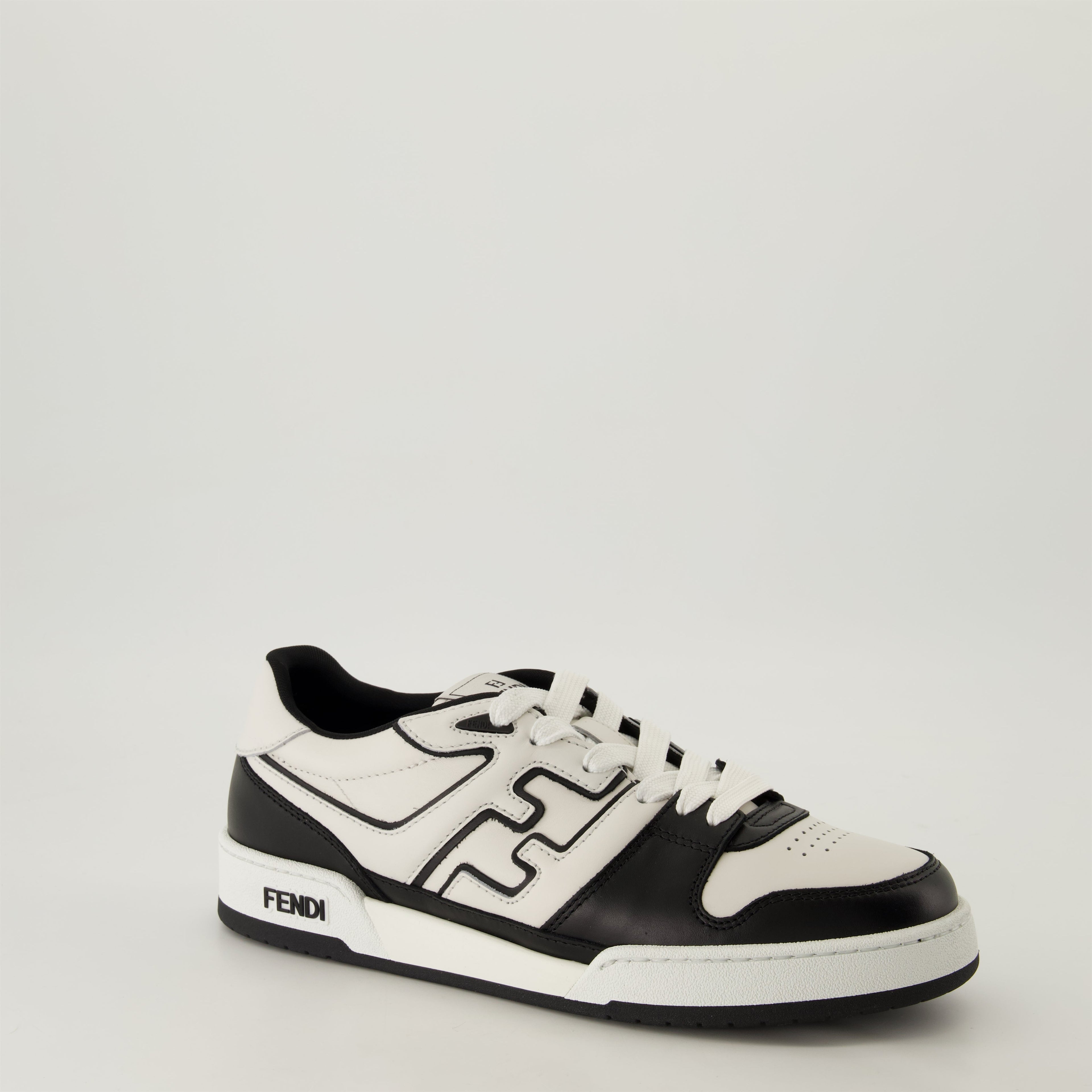 Image of Black and White Logo Sneakers by Fendi for Men - Season Autumn-Winter 2024 - Front Right Three-Quarter View