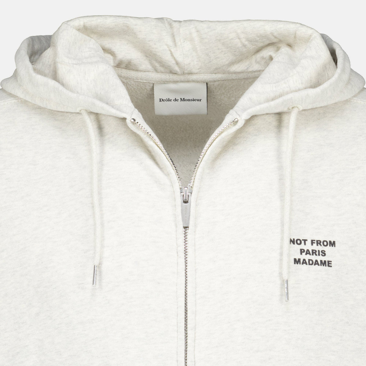 Sudadera gris con cremallera y eslogan