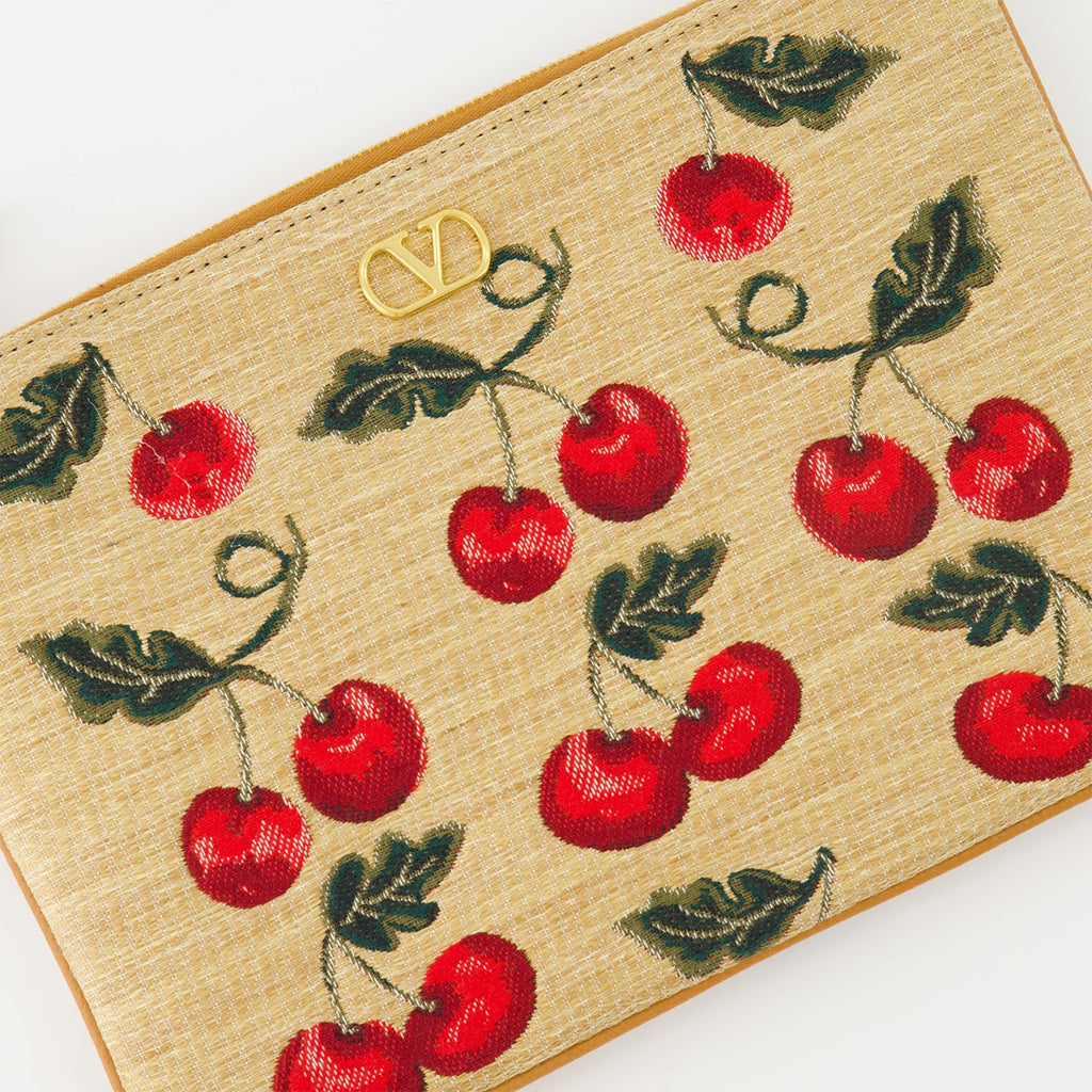 Valentino Garavani, Cherryfic pouch, raffia accessory, elegant design, practical pouch