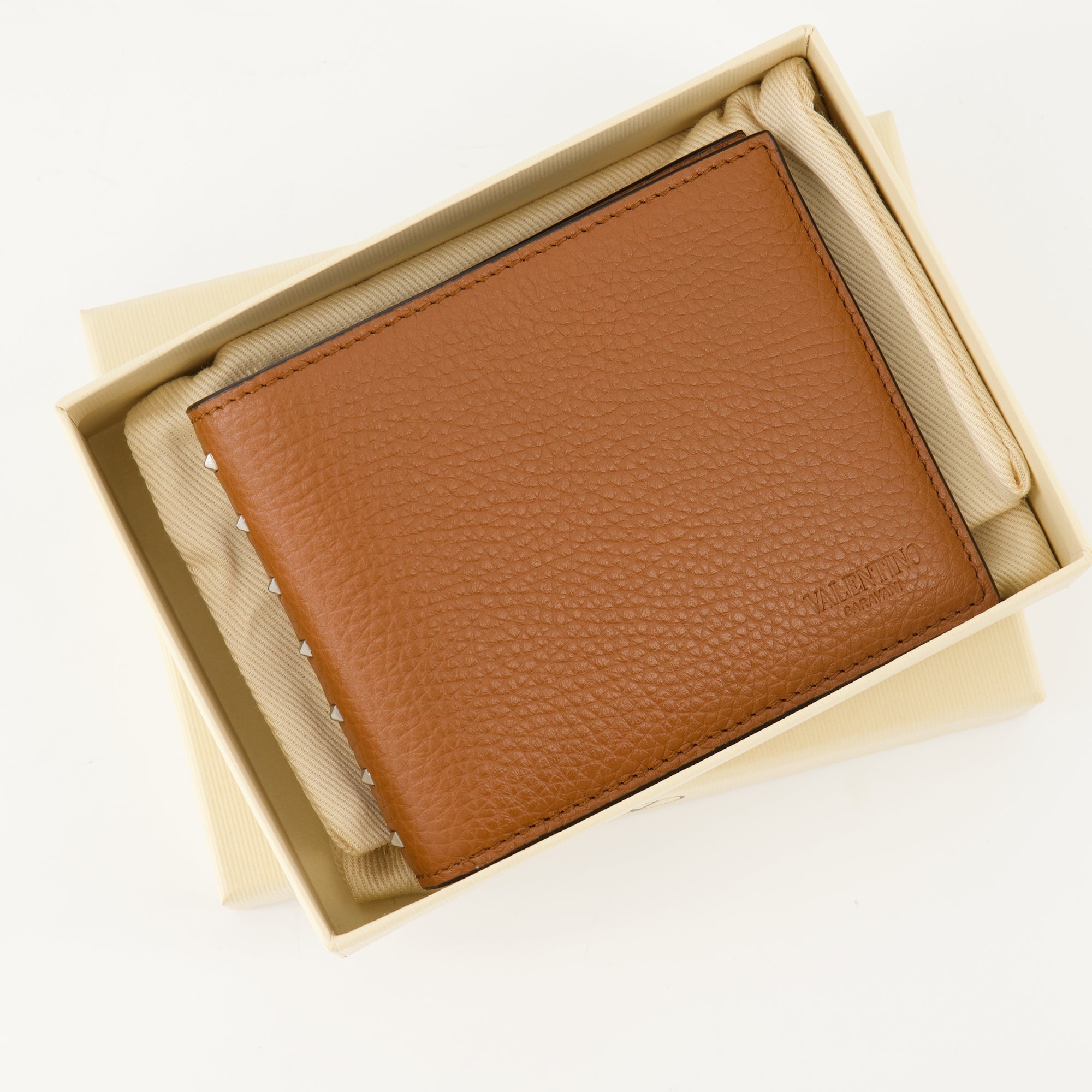 Valentino Garavani wallet, brown leather wallet, Rockstud Wallet, men's wallet, designer wallet