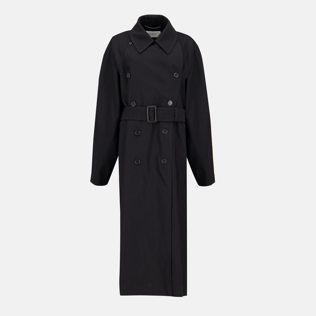 black trench coat, Saint Laurent coat, wool coat, luxury outerwear, autumn winter fashion