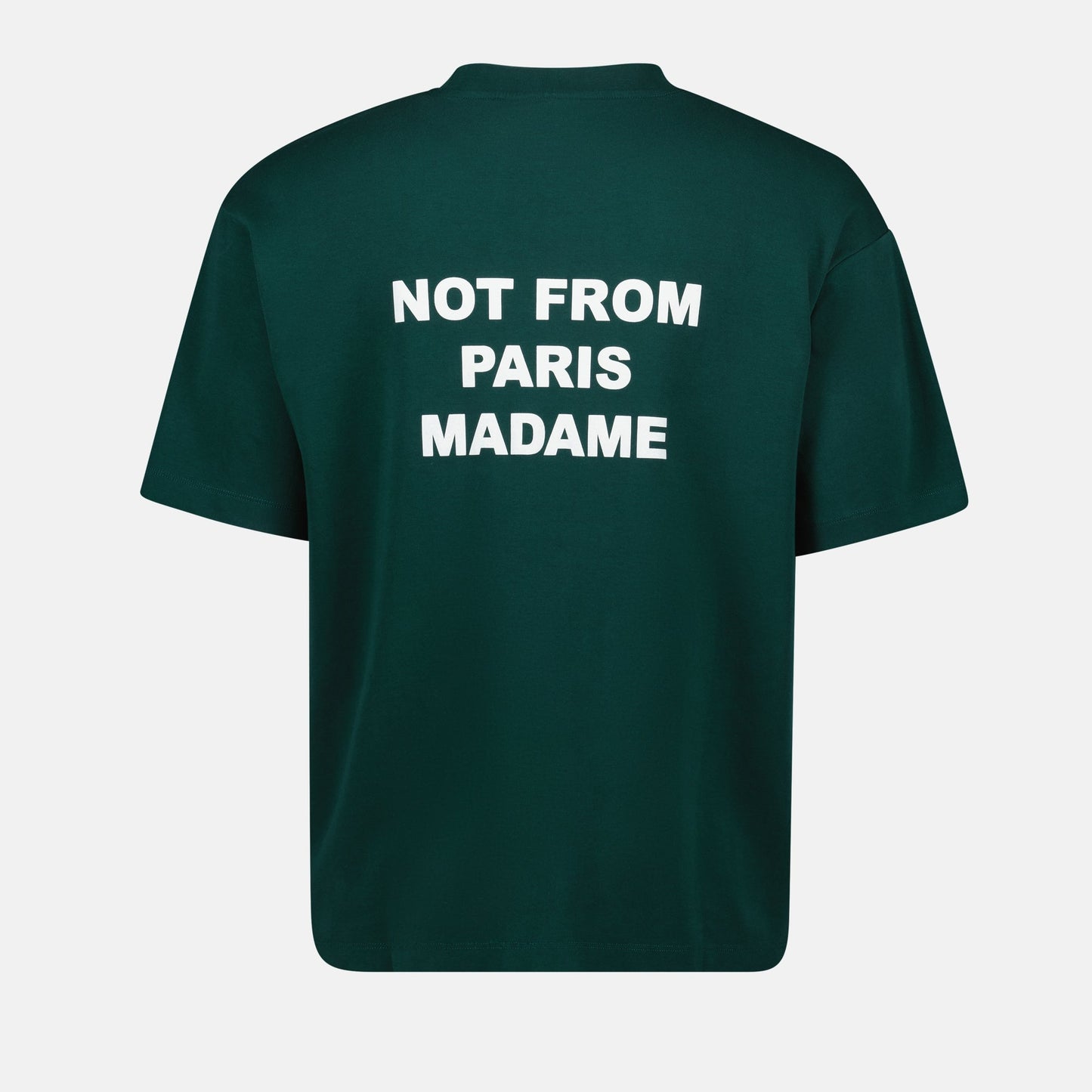 cotton t-shirt, green t-shirt, slogan shirt, casual elegance, Drôle de Monsieur