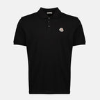 Image of Black Piqué Cotton Polo by Moncler for Men - Season Autumn-Winter 2025 - Front View