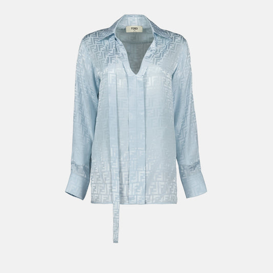 Silk blouse, Fendi blouse, elegant blue blouse, luxury women's wear, Spring-Summer fashion