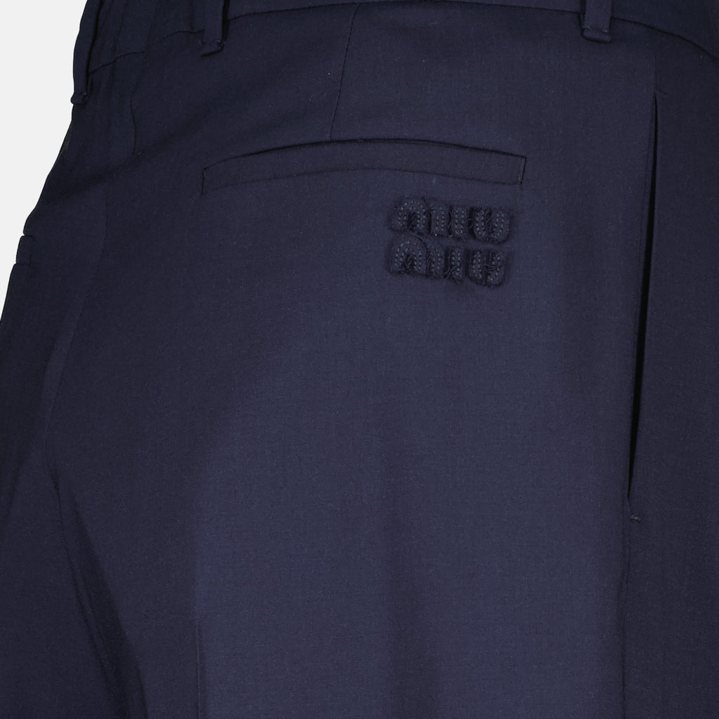 navy wool trousers, Miu Miu clothing, wide cut trousers, spring summer collection, designer fashion