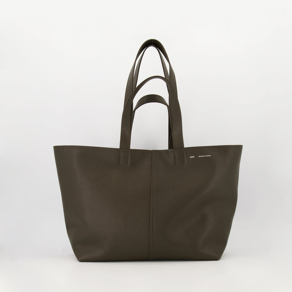 tote bag, AMI Paris, brown leather bag, grained leather tote, unisex accessories