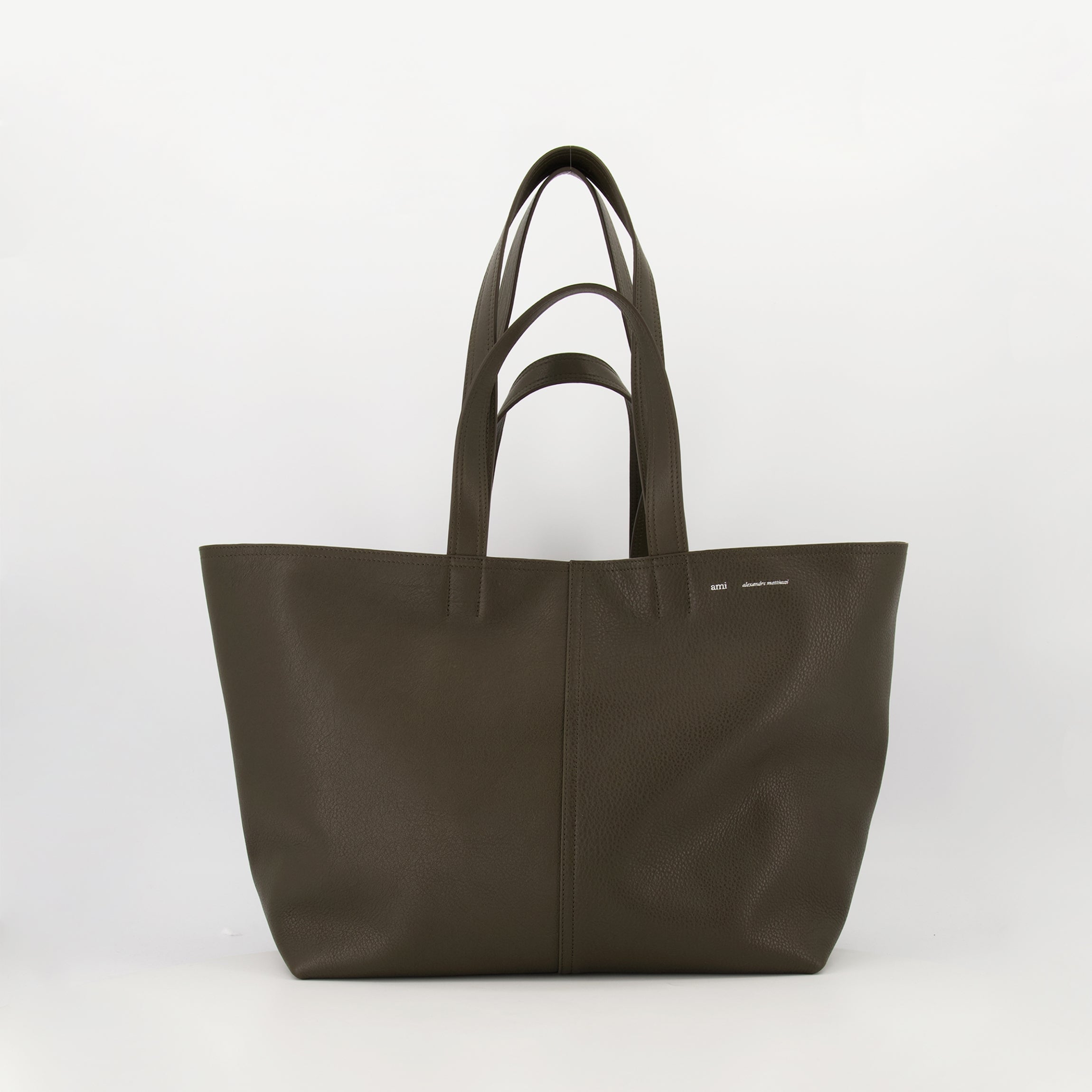 tote bag, AMI Paris, brown leather bag, grained leather tote, unisex accessories
