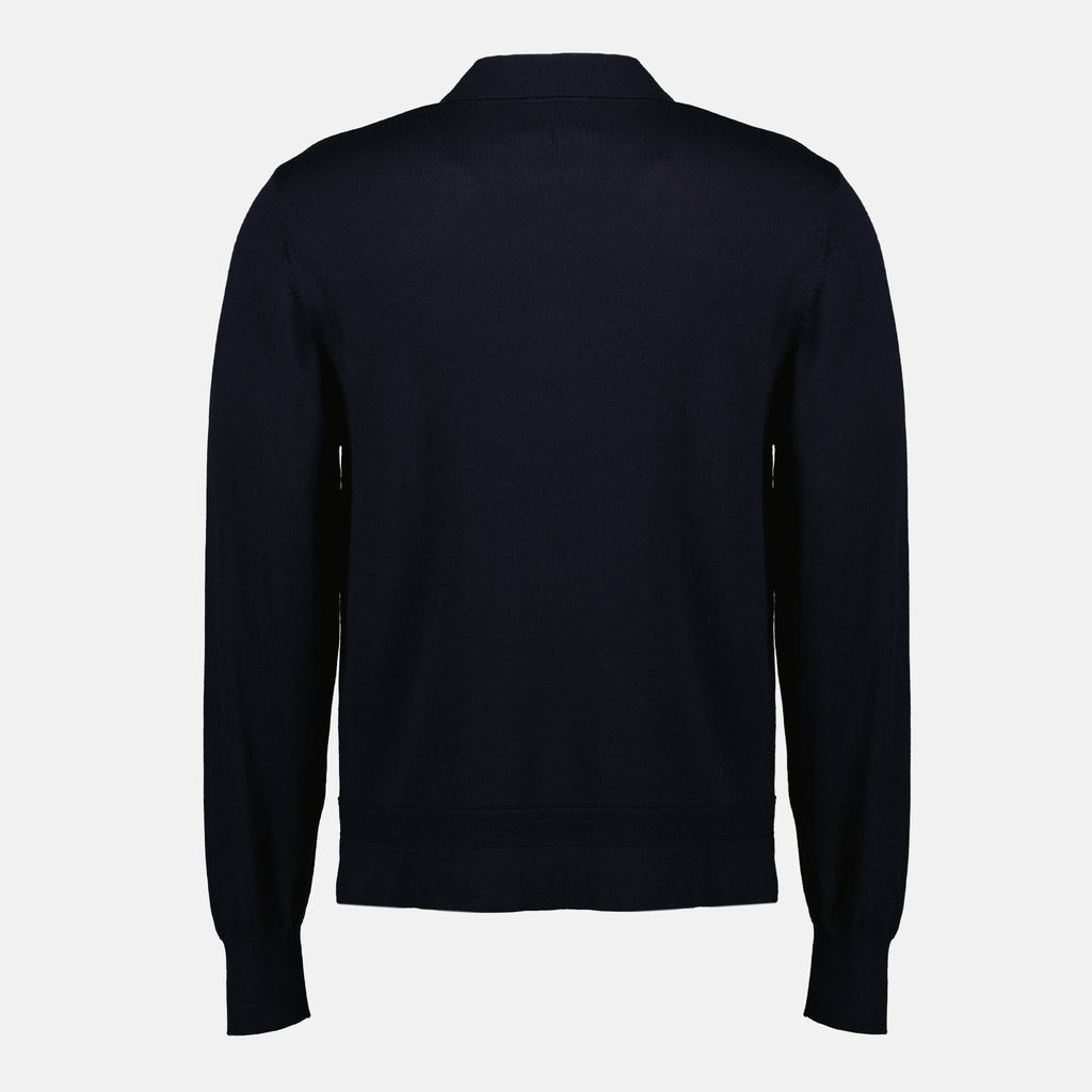 Brandon polo, Officine Générale, navy blue polo, long sleeve polo, wool polo