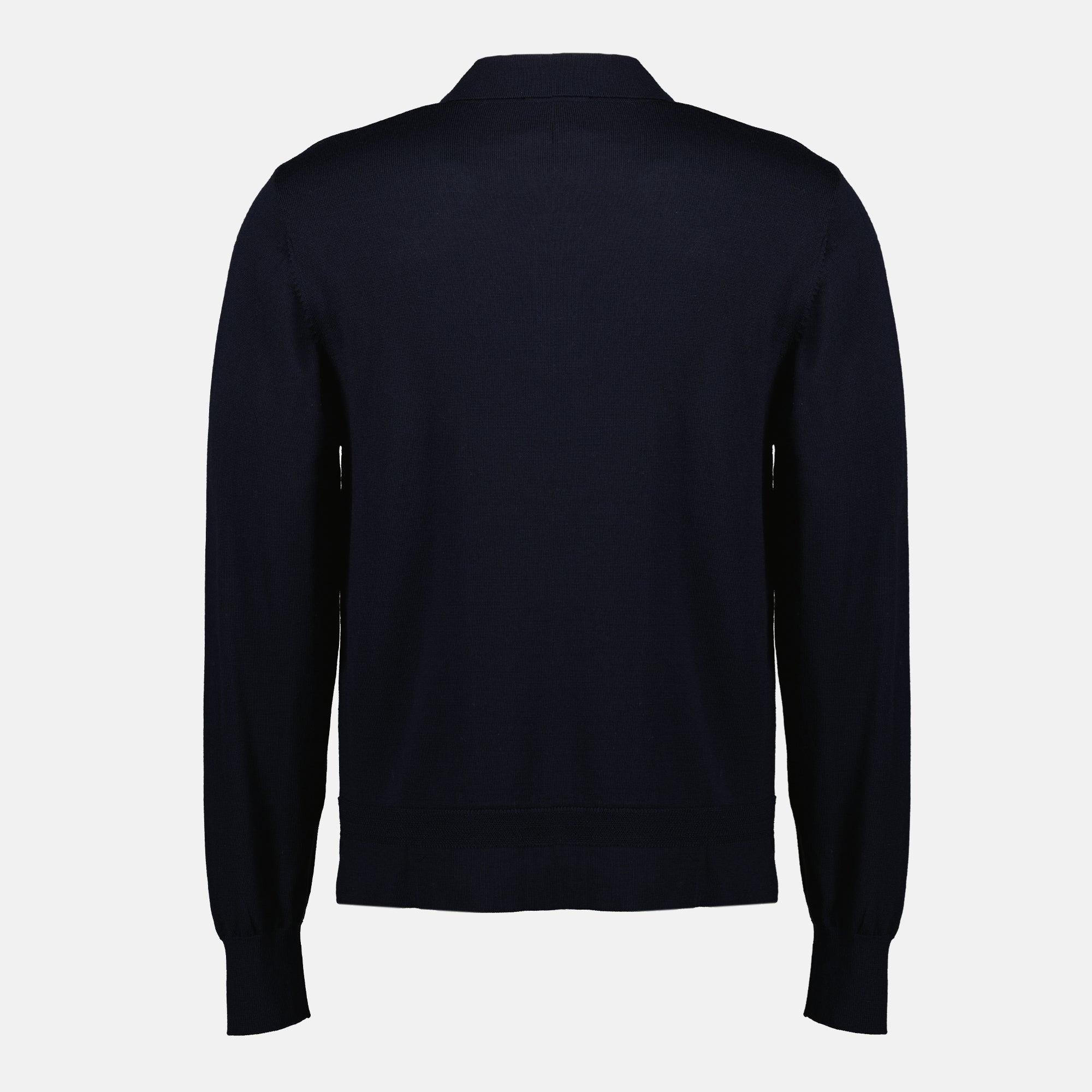 Brandon polo, Officine Générale, navy blue polo, long sleeve polo, wool polo