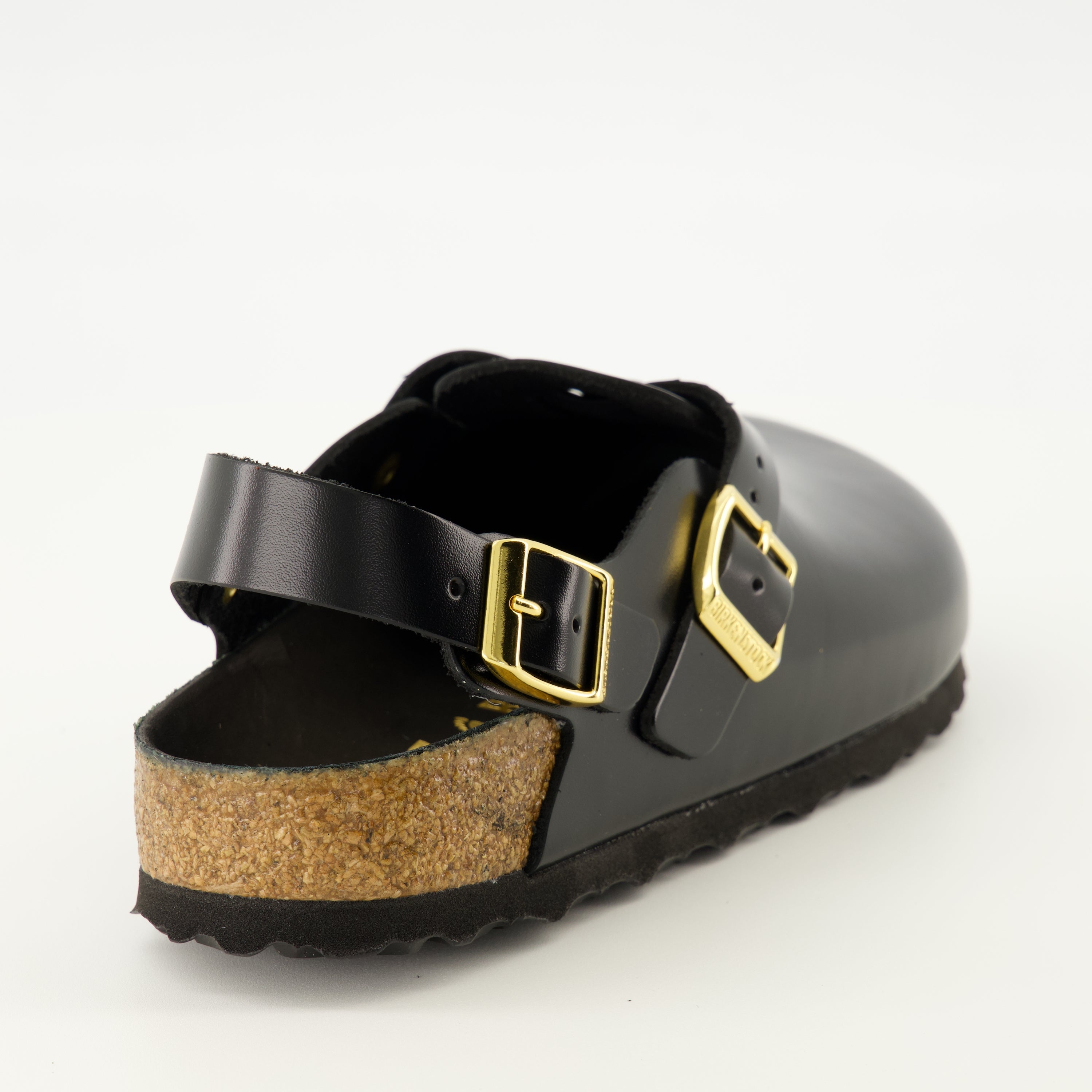 black sandals, Birkenstock footwear, adjustable strap sandals, molded footbed, comfortable sandals