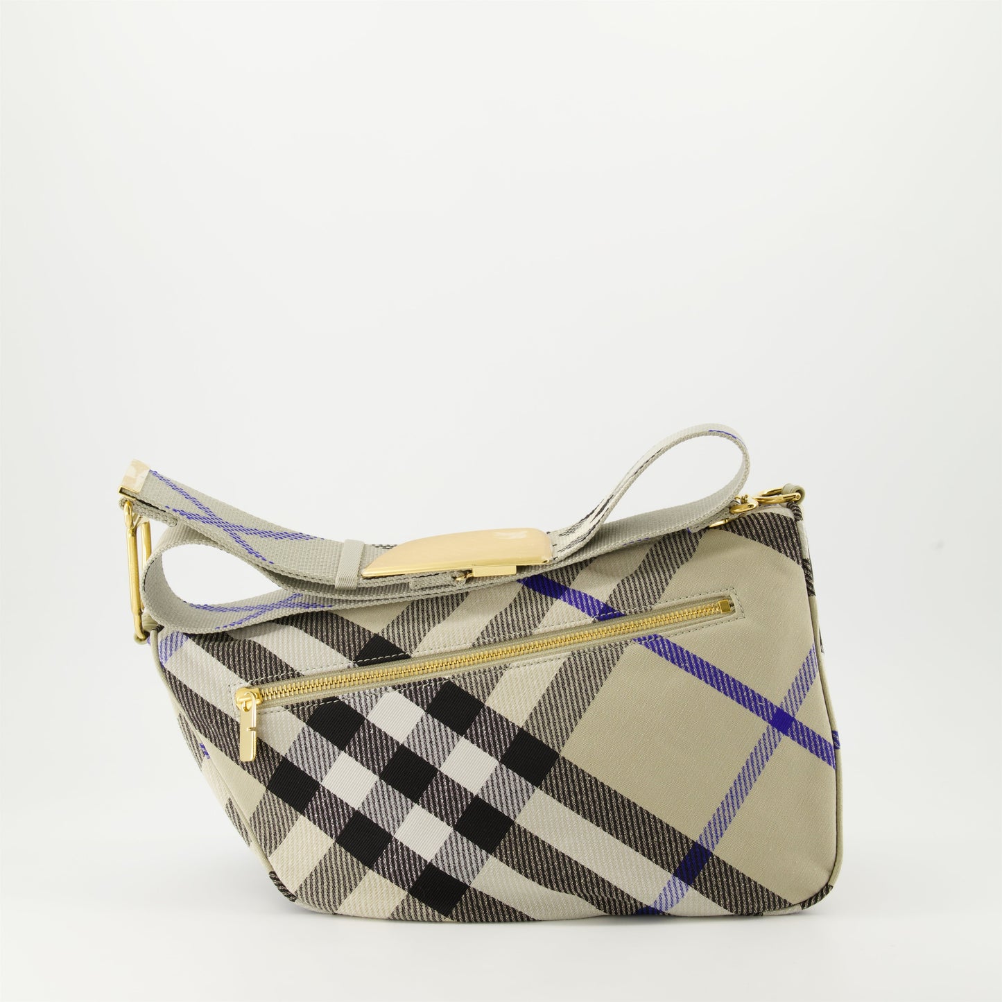 Burberry, Checkered Shield Bag, Embroidered Canvas, Luxury Handbag, Adjustable Strap  