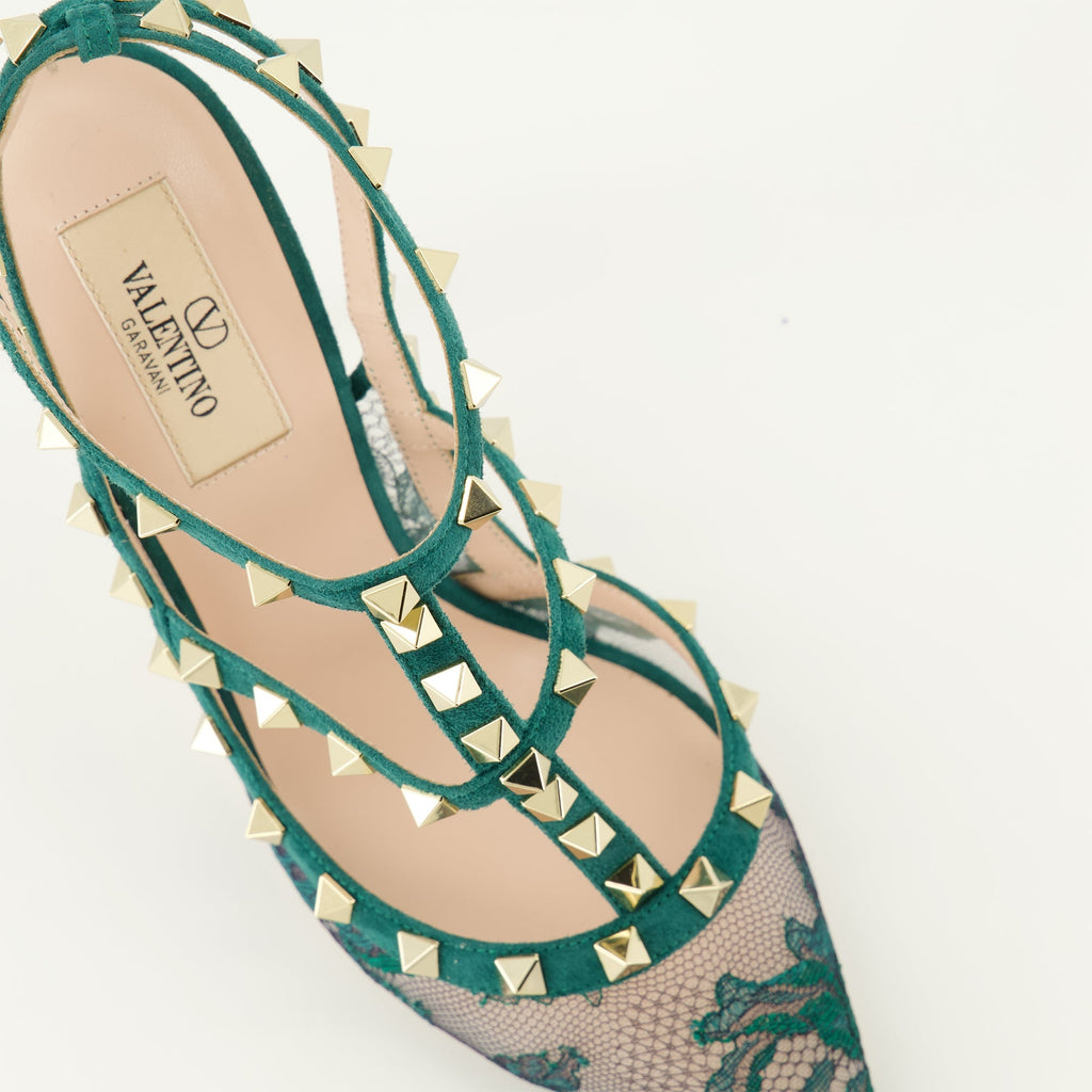rockstud green lace pumps valentino garavani women 15636491272572