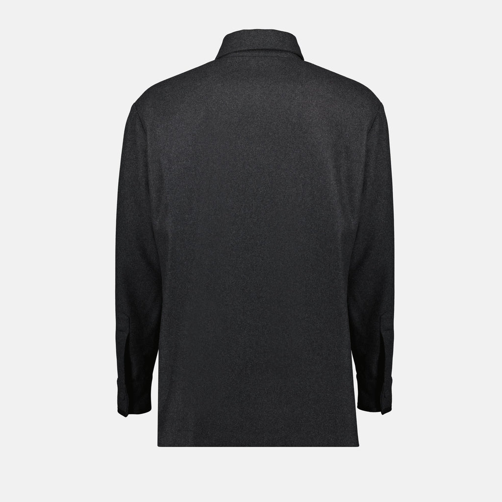 Grå Ullskjortejakke med Lærdetaljer