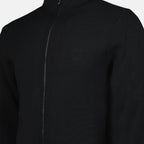 wool pullover, high collar, embroidered logo, zip closure, contemporary style