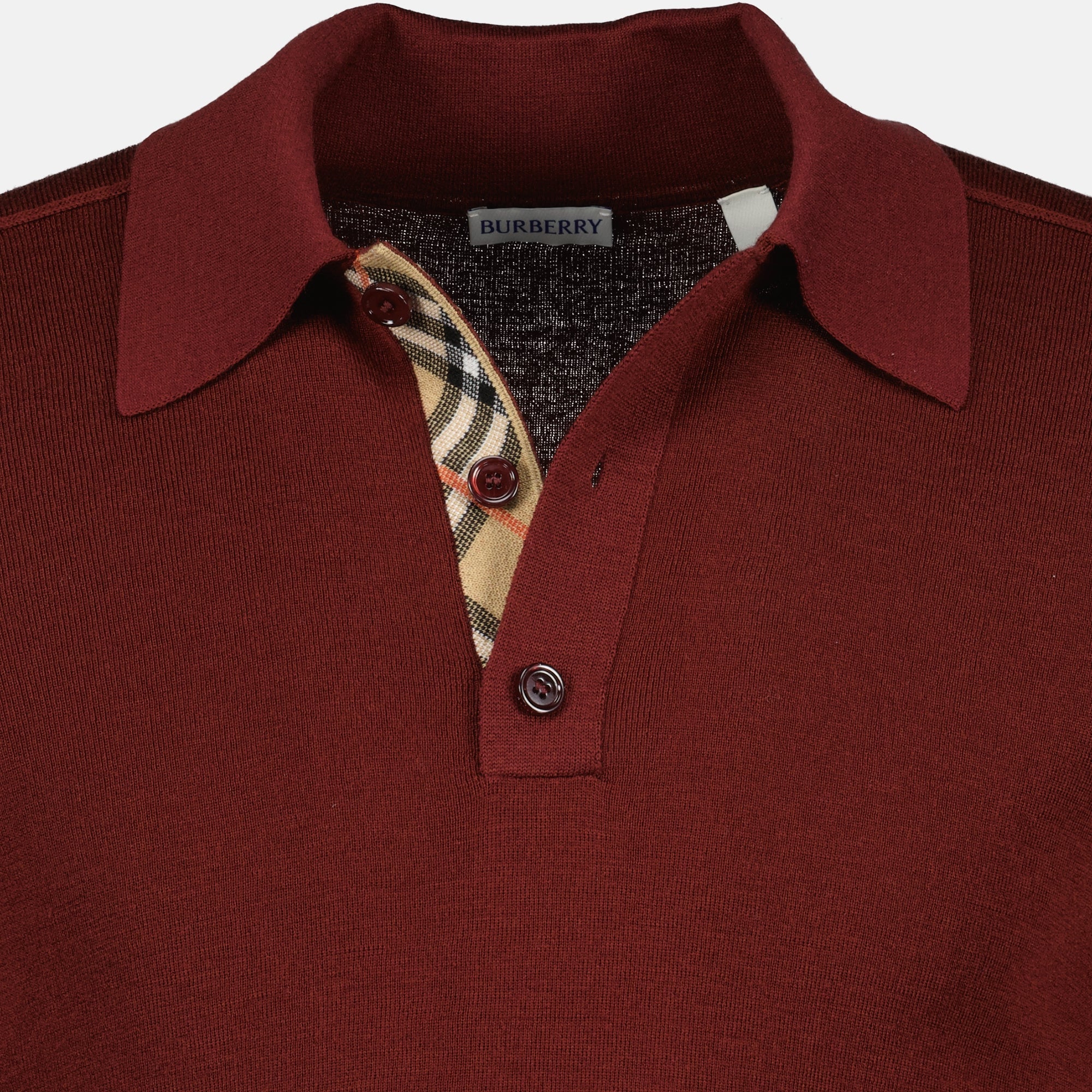 Burberry polo shirt, bordeaux long sleeve polo, Autumn-Winter 2025, classic collar polo, men's knitwear
