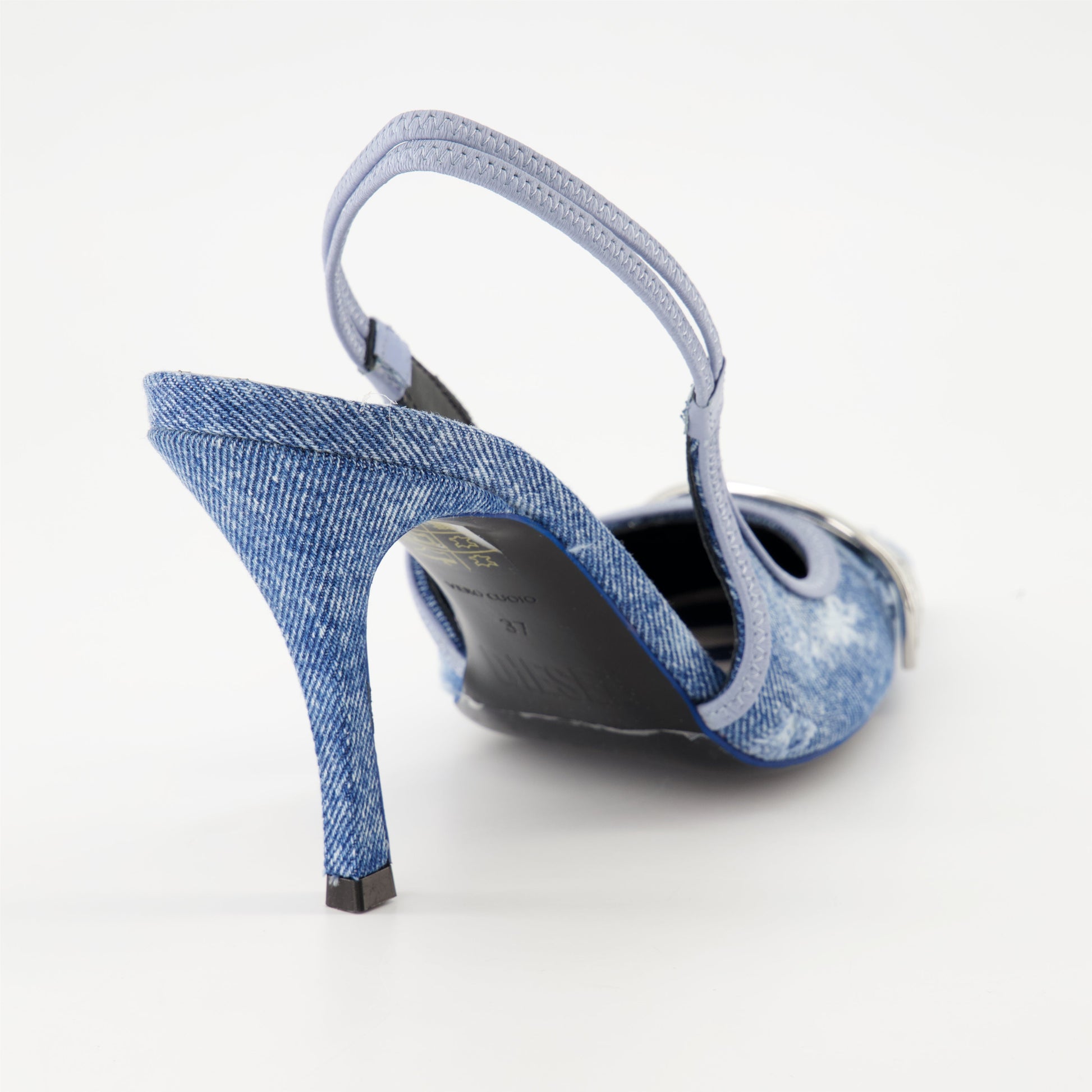 Diesel denim heels, luxury denim shoes, blue designer heels, Autumn-Winter 2024 footwear, high-end fashion accessories