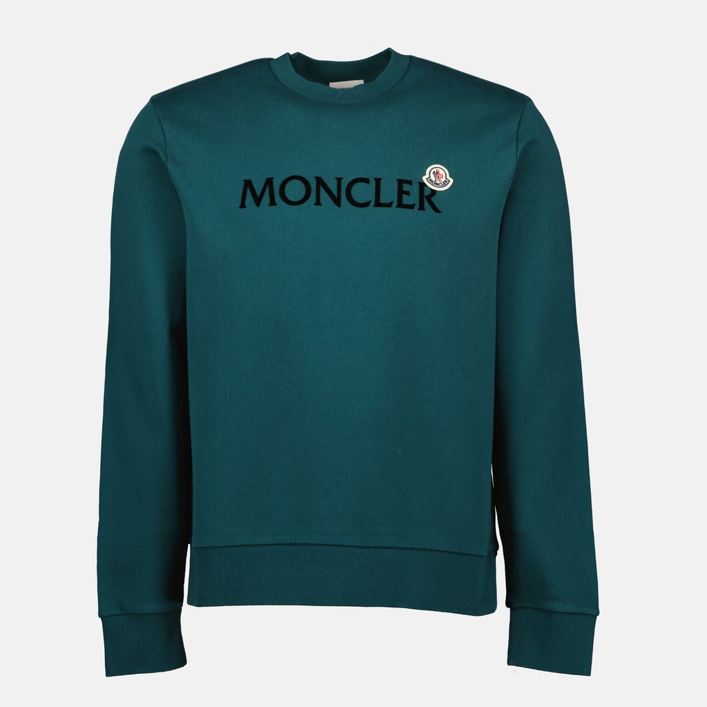 Image of Green Logo Sweatshirt by Moncler for Men - Season Autumn-Winter 2025 - Front View
