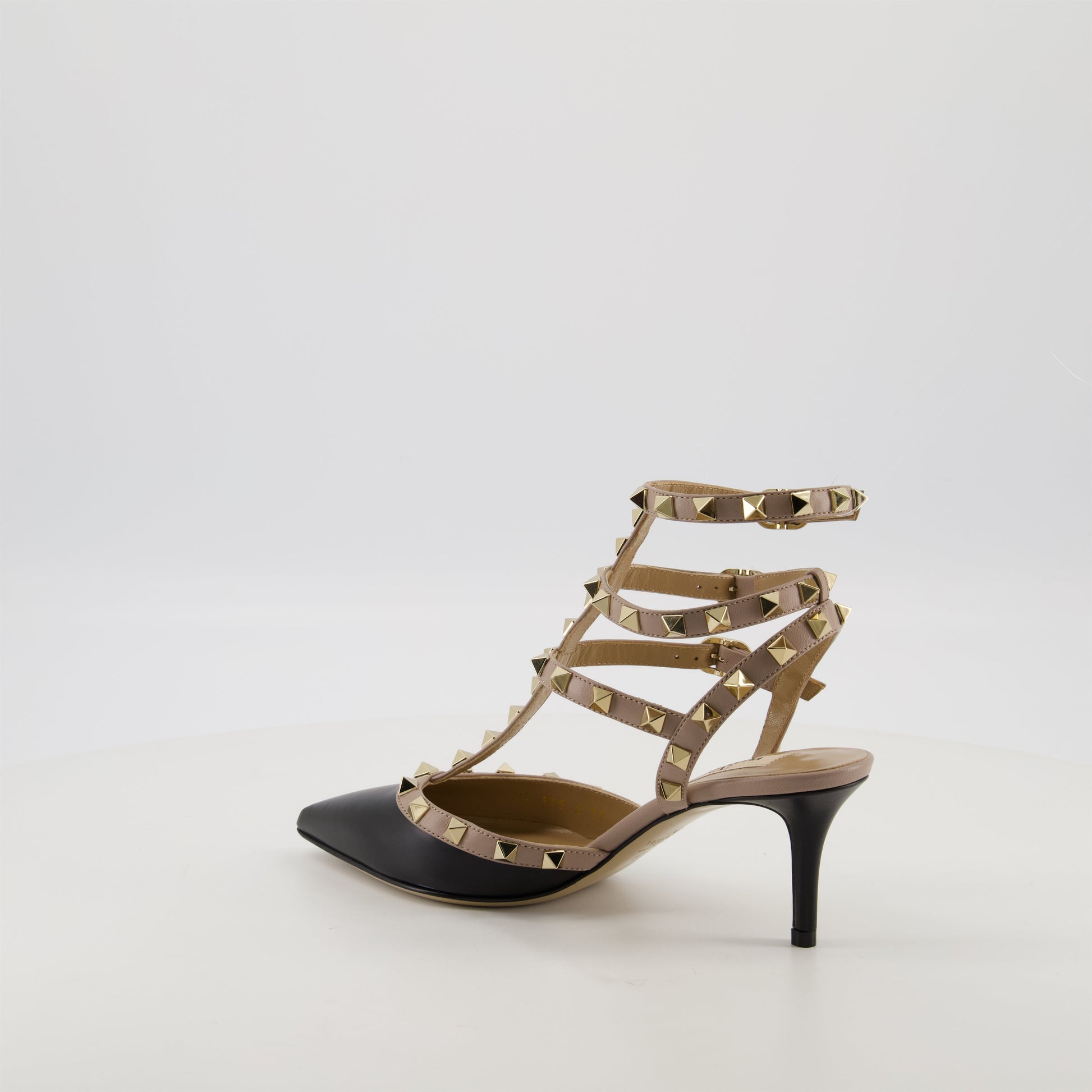 Rockstud pumps, black and beige shoes, calf leather pumps, platinum-finished studs, Valentino Garavani