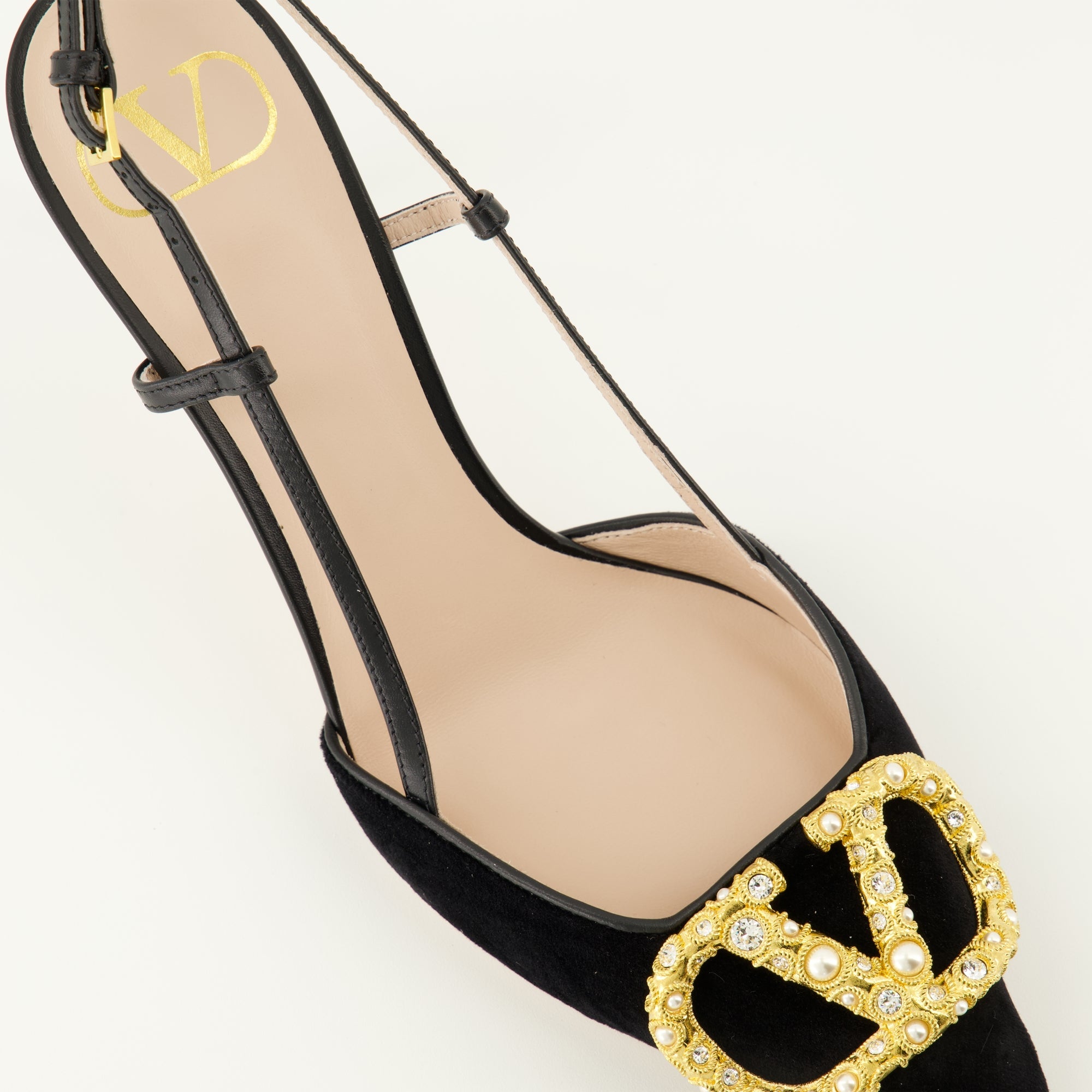 Valentino Garavani pumps, black velvet VLogo shoes, luxury pumps, designer footwear, pointed toe pumps
