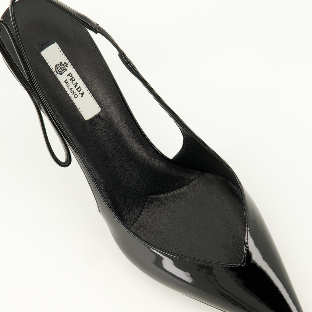 Image of Patent Black Pumps by Prada for Women - Season Spring-Summer 2026 - Top Detail View