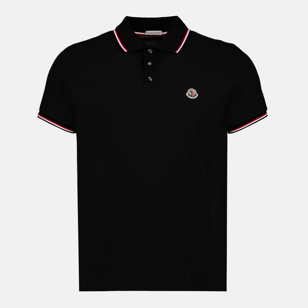 Image of Polo à logo en coton noir by Moncler for Men - Season Spring-Summer 2026 - Front View