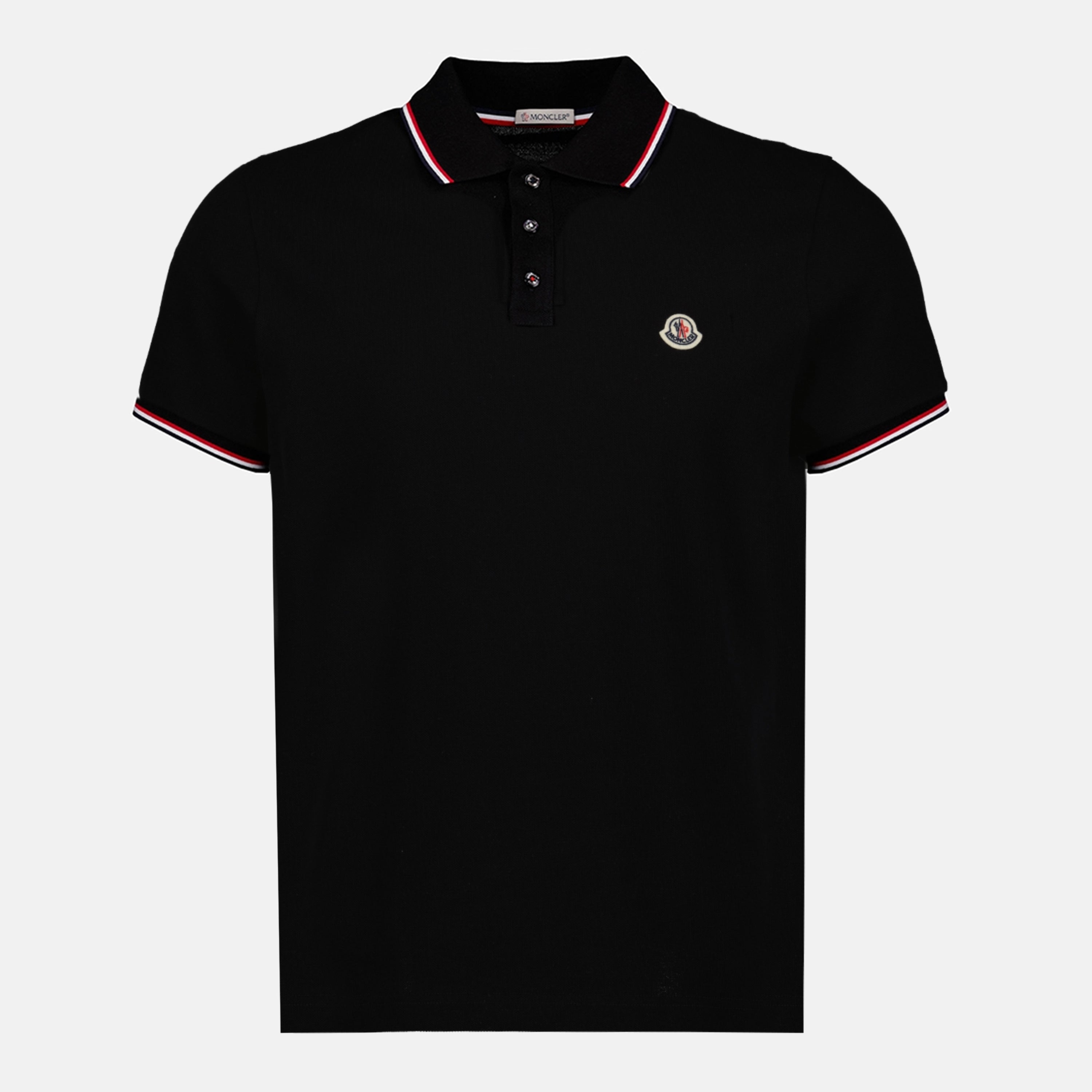 Image of Polo à logo en coton noir by Moncler for Men - Season Spring-Summer 2026 - Front View