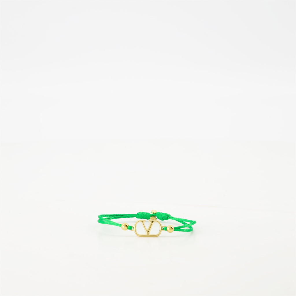 VLogo bracelet, Valentino accessories, green cord bracelet, gold finish bracelet, fashion bracelet 2025